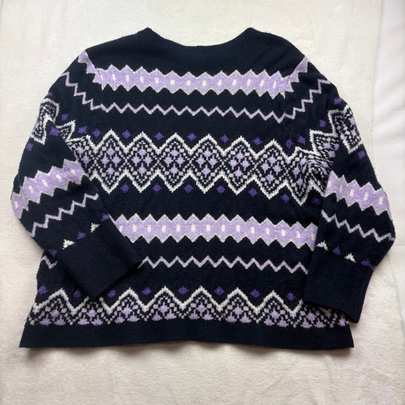 Talbots Diamond Fair Isle Crewneck Sweater Womens 3XL Purple Nordic Style Cozy - Picture 4 of 8